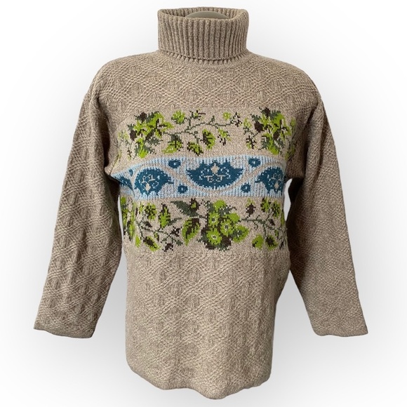 Oilily Italy Vintage Wool Alpaca Blend Sweater Turtleneck Floral Leaves Art Rare - Picture 2 of 12